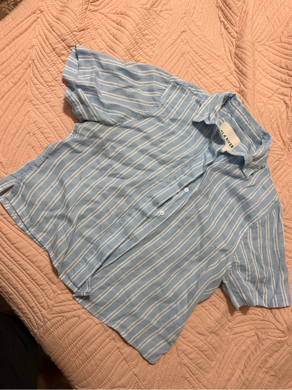 Light Blue Striped Cotton Button-Up Blouse